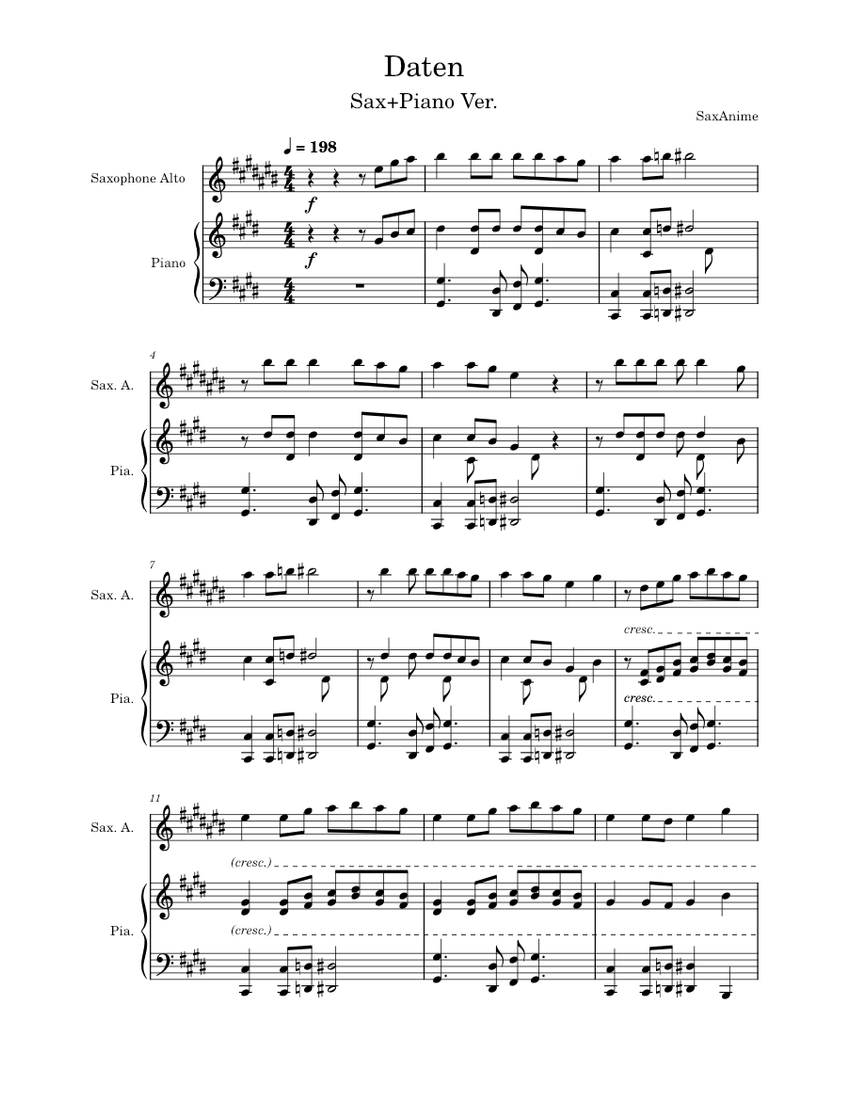 Daten Sax/Piano - Call Of The Night OP1 Sheet Music for Piano