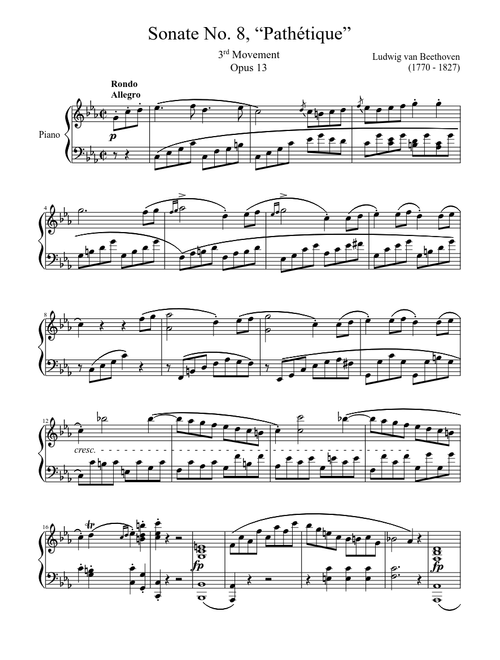 Sonate No. 8, “Pathétique” 3rd Movement