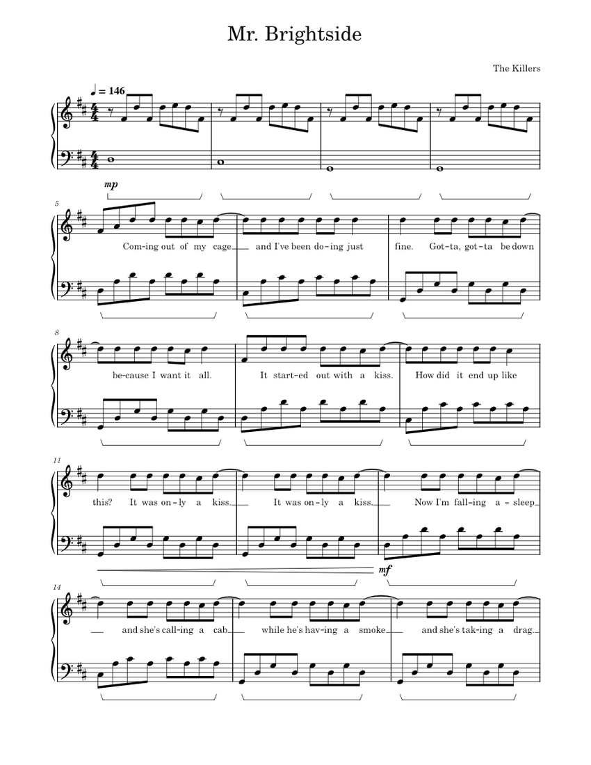 Mr Brightside - The Killers Sheet Music for Piano (Solo) | MuseScore.com