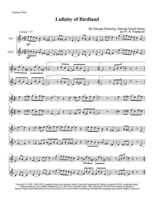 Lullaby Of Birdland (Arr. P. R. Frederick) - Ella Fitzgerald (Trumpet Duet)