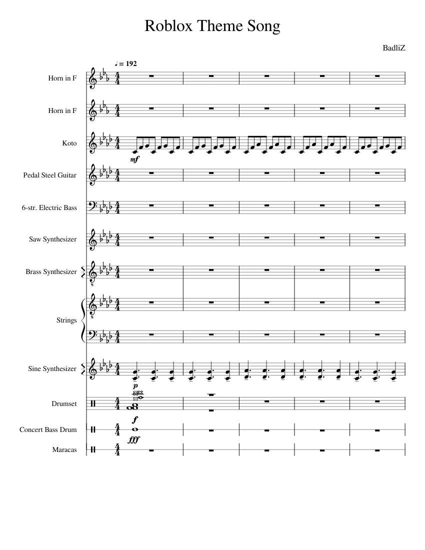 Roblox Theme Song Sheet Music For French Horn Guitar Bass Guitar Score 0 @850x1100