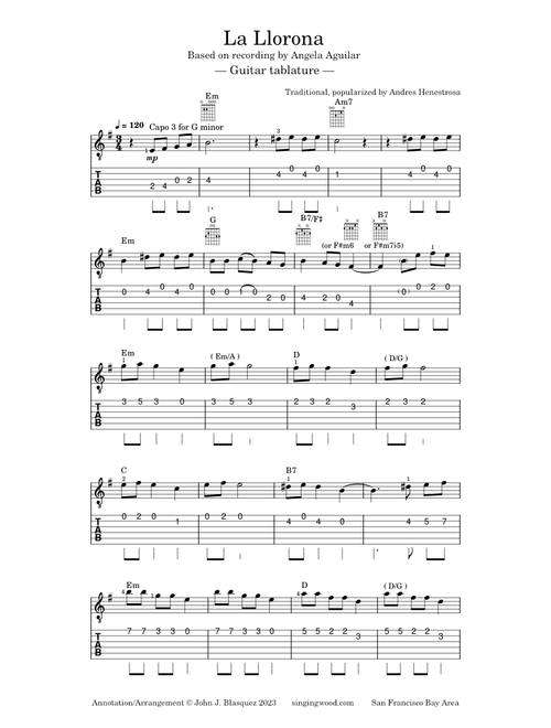 La Llorona – Mexican Folk Songs La Llorona (Em) Fpk