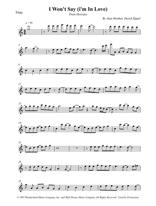 I Won't Say (i'm In Love) (Arr. Wesley S. SIlva) - David Zippel, Alan Menken (Flute Solo)