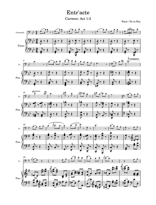Carmen - entr'acte to Act 2 (Arr. Gonzalo de la Hoz) - BIZET (Cello and Piano)