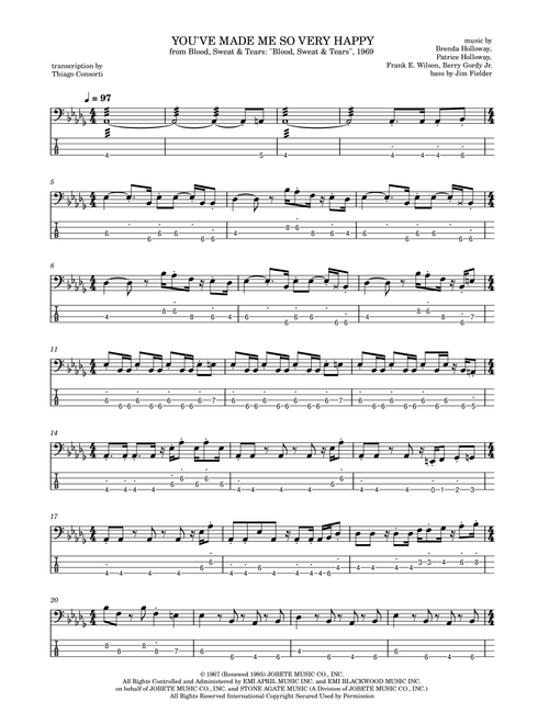 You've Made Me So Very Happy (Arr. Thiago Consorti) - Blood Sweat & Tears (Bass Tab)