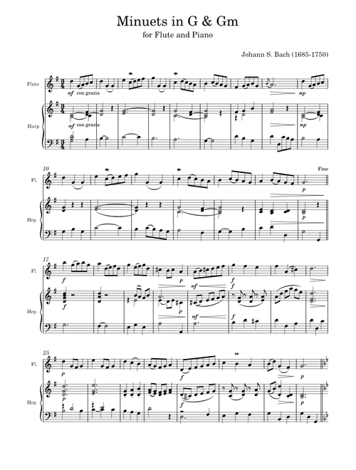 Bach - Minuets in G & Gm, for Flute and Piano