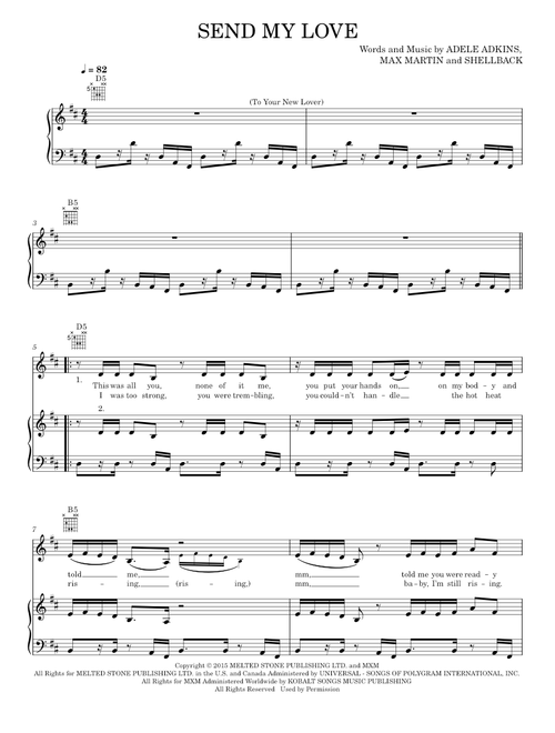 Send My Love (To Your New Lover) - Adele (Piano-Vocal-Guitar)