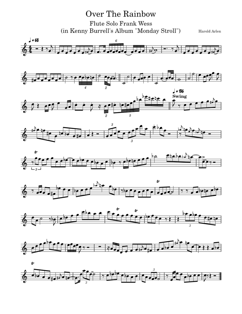 Over The Rainbow – Harold Arlen - Flute Solo Sheet Music for Flute
