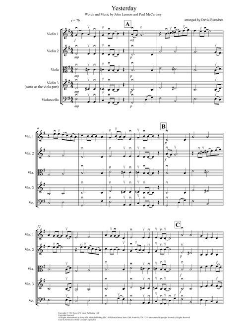 Yesterday (Arr. David Burndrett) - The Beatles (String Quartet)