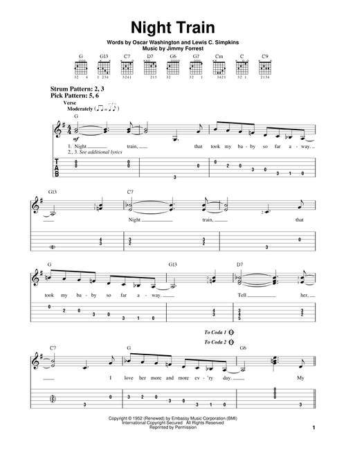 Night Train - Jimmy Forrest (Easy Guitar with TAB)