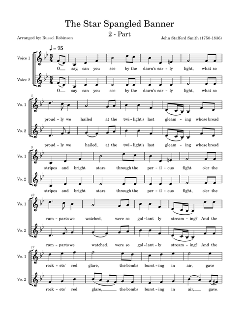 (2 Part Voice)The star-spangled banner – John Stafford Smith