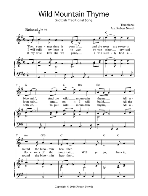 Wild Mountain Thyme - Traditional Scottish Song (Arr. Robert Newth) (Piano Vocal)