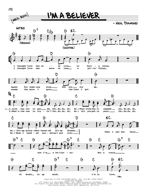 I'm A Believer - The Monkees, Smash Mouth (Real Book - Melody-Chords-Lyrics)