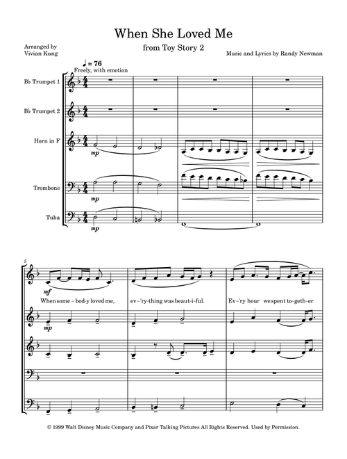 When She Loved Me (Arr. Vivian Kung) - Sarah McLachlan (Brass Ensemble)