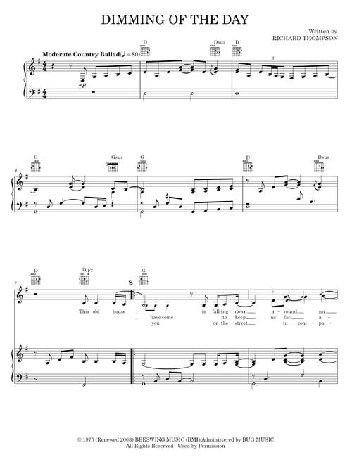Dimming Of The Day - Bonnie Raitt, Richard Thompson (Piano-Vocal-Guitar)