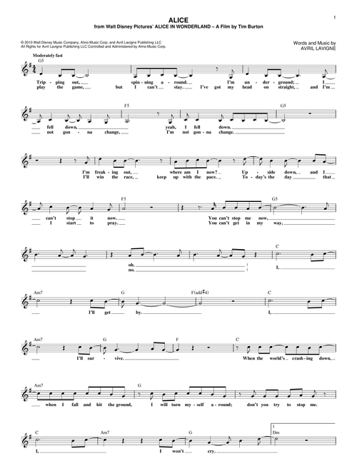 Alice - Avril Lavigne (Lead Sheet - Fake Book)
