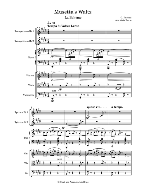 Musetta's Waltz, La Bohème SC 67 (Arr. Joás Erate) - Giacomo Puccini (Small Ensemble)