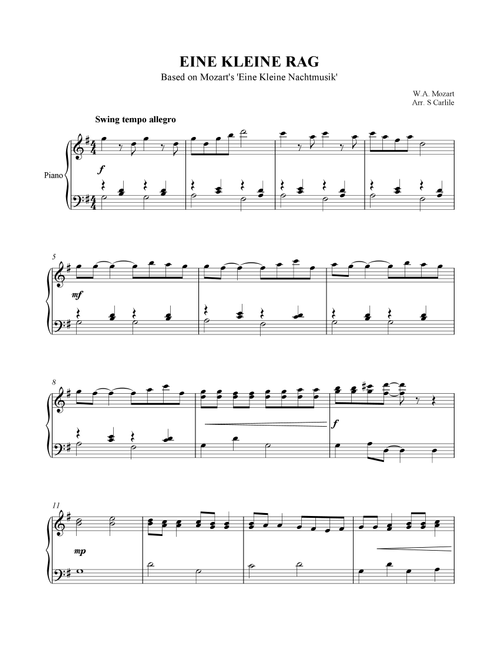 Eine Kleine Rag - (Based on Mozart's Eine Kleine Nachtmusik) (Arr. SCMusic) - W.A. Mozart (Easy Piano)