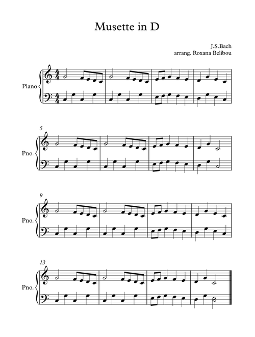 Musette in D (Arr. Roxana Belibou) - Bach (Easy Piano)