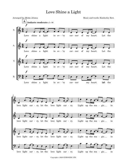 Love Shine A Light (Arr. Hinke Jelsma) - Katrina And The Waves (Choral, SATB)