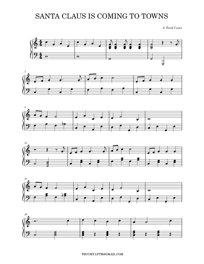 SANTA CLAUS IS COMING TO TOWN Sheet music for Piano (Solo) Easy ...