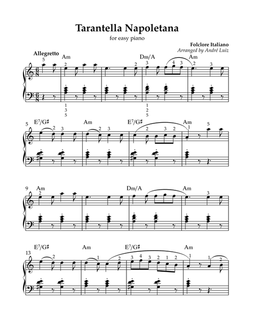 Tarantella Napoletana (Arr. André Luiz Nunes da Silva) - Folclore Italiano (Easy Piano)