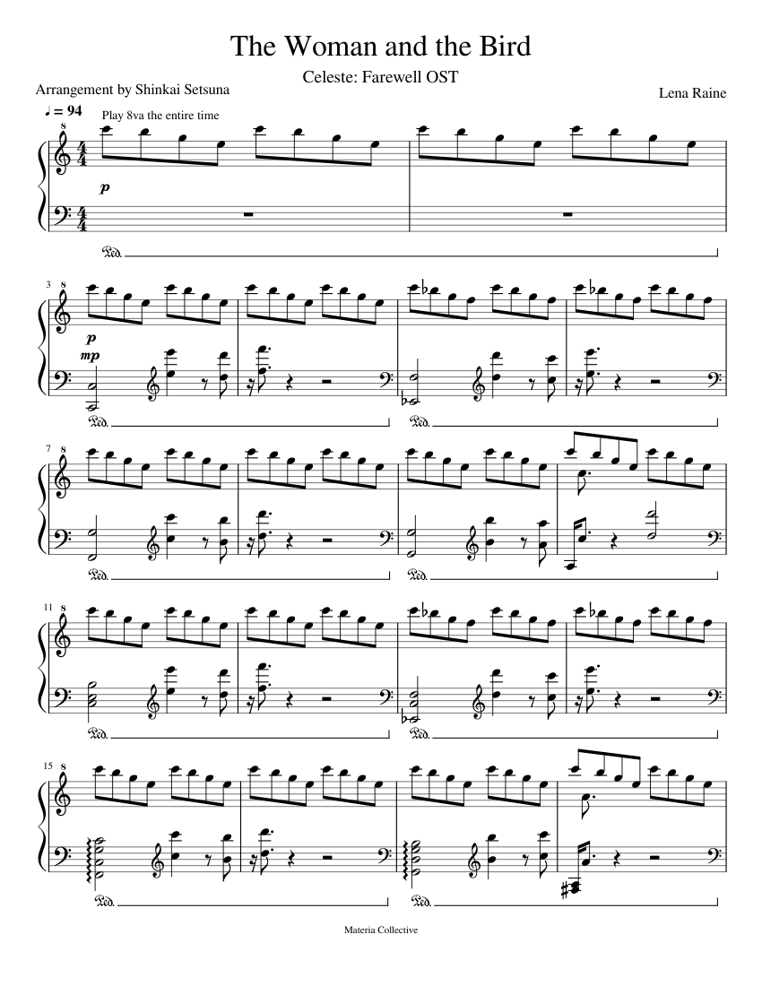 The Woman and the Bird (Celeste OST) Sheet Music for Piano (Solo