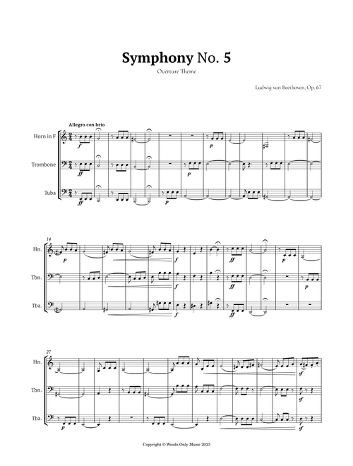 Symphony No. 5 by Beethoven for Low Brass Trio (Arr. Ander) (Brass Ensemble)