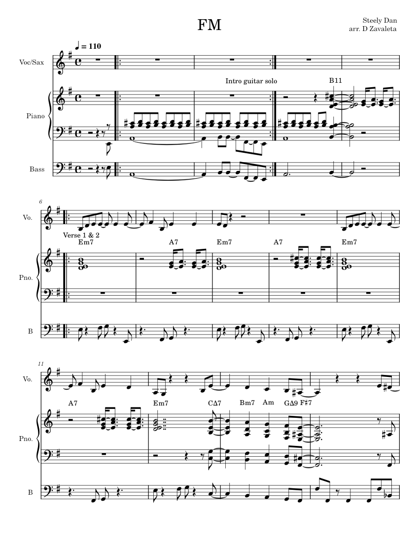 FM Steely Dan Sheet music for Piano, Vocals, Bass guitar (Jazz Band ...