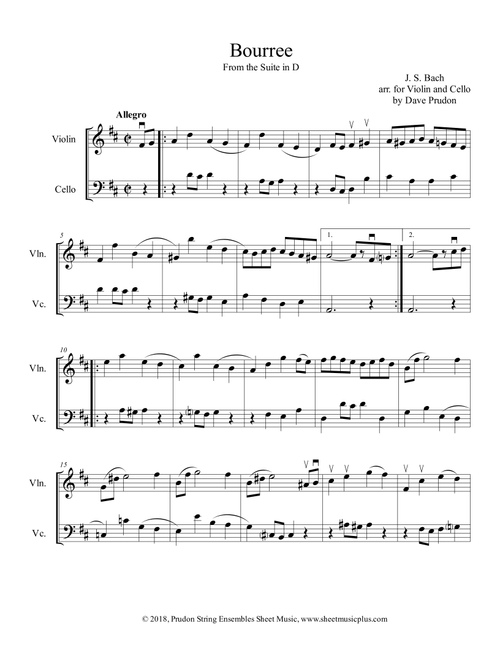 Bach Bourree for Violin and Cello (Arr. Dave Prudon) - J. S. Bach (Instrumental Duet)