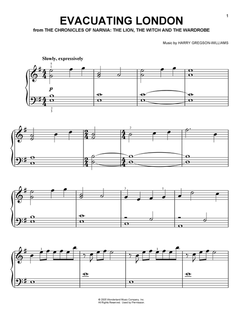 Evacuating London (from The Chronicles Of Narnia: The Lion, The Witch and The Wardrobe) - Harry Gregson-Williams (Easy Piano)
