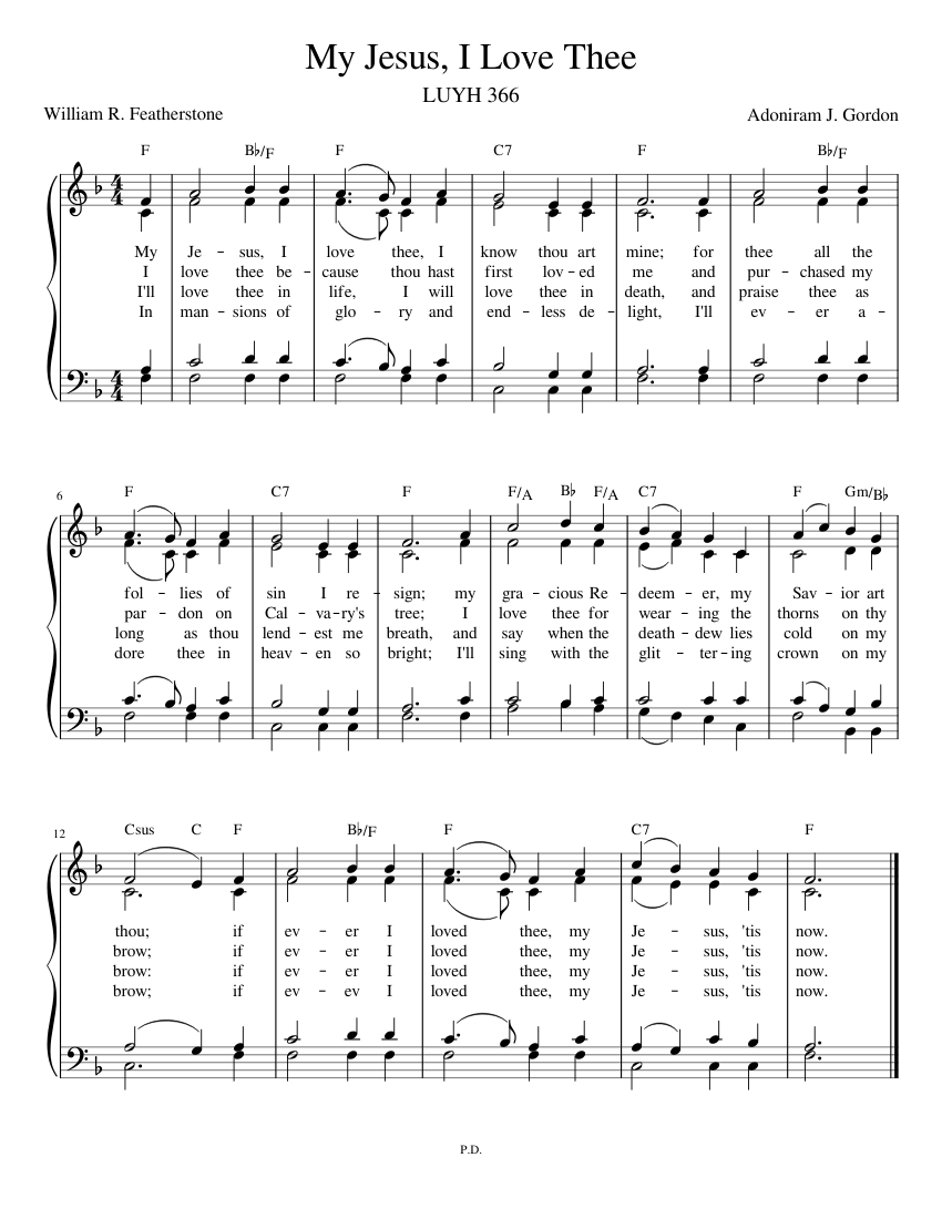 My Jesus, I Love Thee (LUYH 366) Sheet Music for Piano