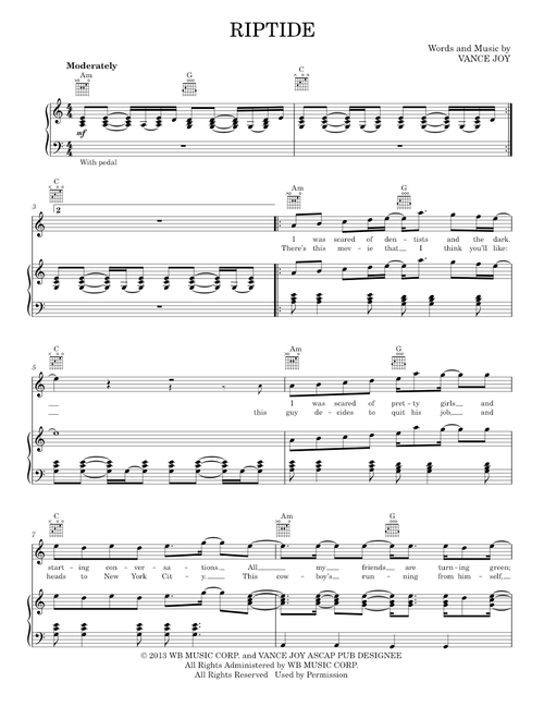 Riptide - Vance Joy (Piano-Vocal-Guitar)