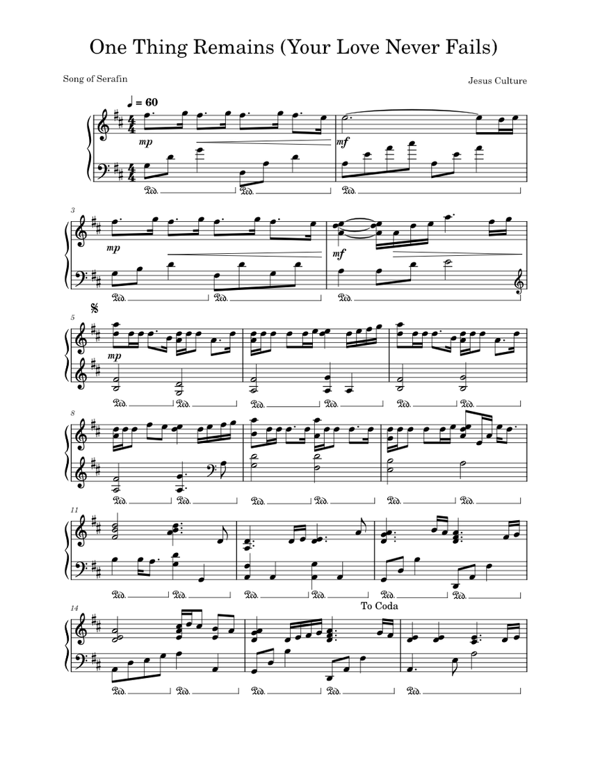 One thing remains – Jesus Culture (Song of Serafin) Sheet Music