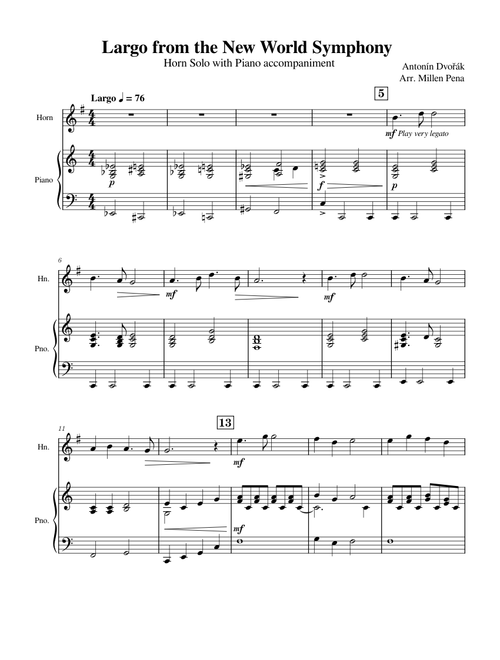 Largo from the New World Symphony – Antonín Dvořák NWS, Solo presentation to beginning music class, in desperation to recruit potential horn players