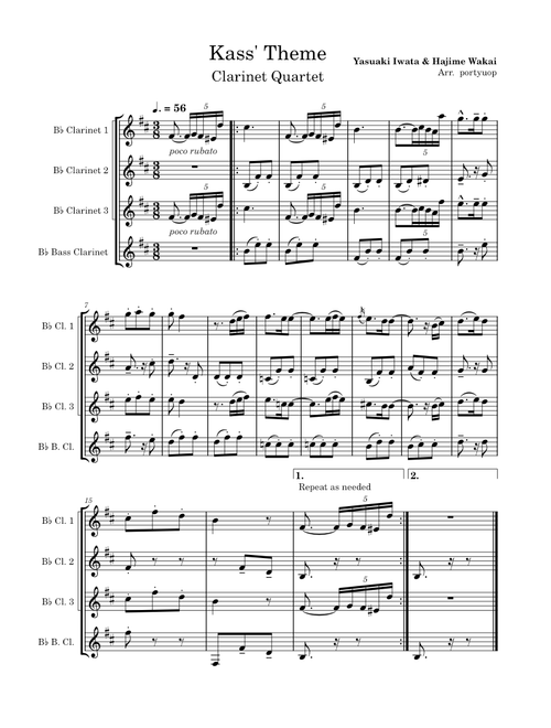 Kass' Theme (for Clarinet Quartet)-Yasuaki Iwata & Hajime Wakai