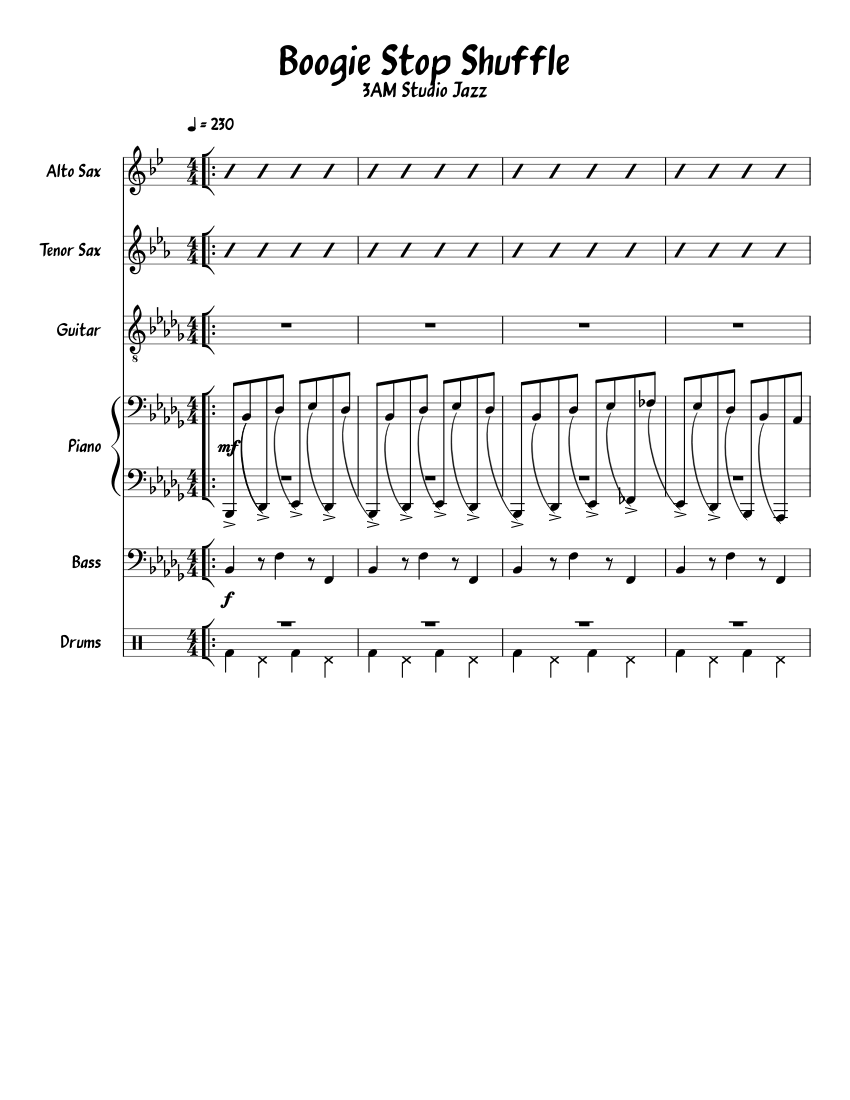 Boogie Stop Shuffle Sheet Music for Piano, Saxophone alto