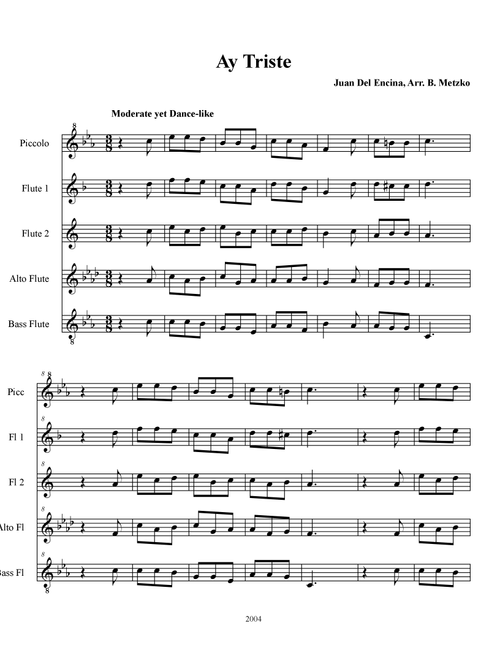 Ay Triste (Arr. Brandyn Metzko) - Juan del Encina (Woodwind Ensemble)