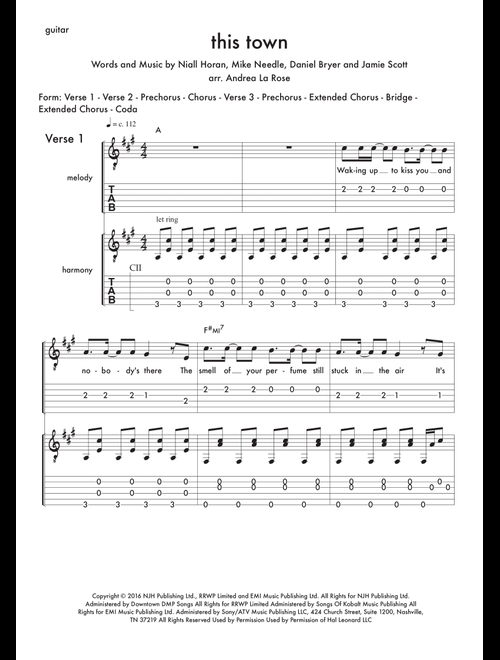 This Town (Arr. Andrea La Rose) - Niall Horan (Guitar Tab)