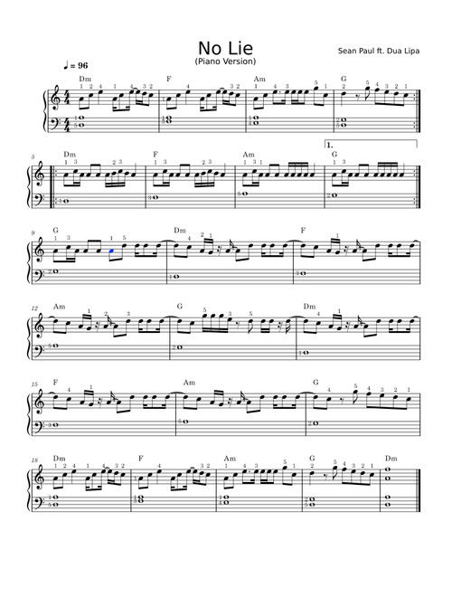 Get busy – Sean Paul No Lie easy piano version with fingering