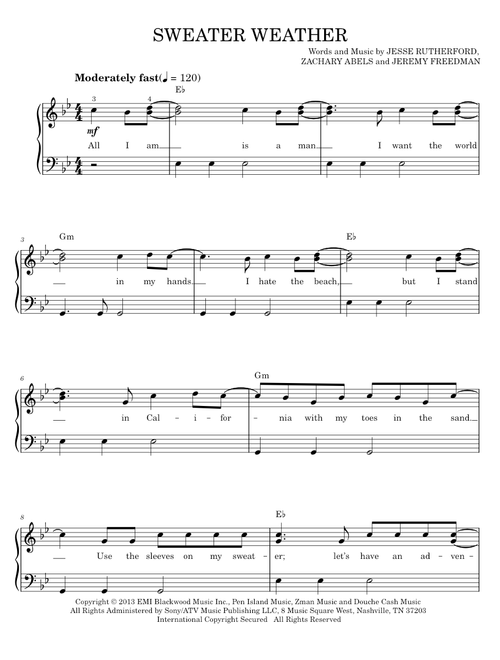 Sweater weather - The Neighbourhood (Easy Piano)