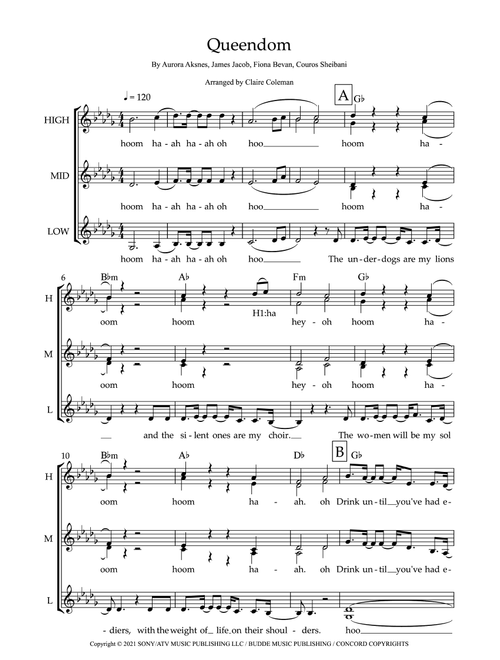 Queendom (Arr. Claire Coleman) - Fiona Bevan, Aurora Aksnes, James Jacob (Choral, SAA)