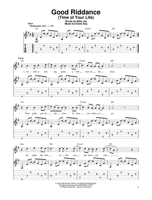 Good Riddance (Time Of Your Life) - Green Day (Easy Guitar with TAB)