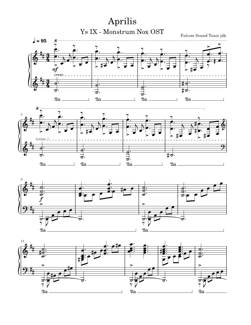 Aprilis – Falcom Sound Team jdk (Ys IX: Monstrum Nox OST) Sheet