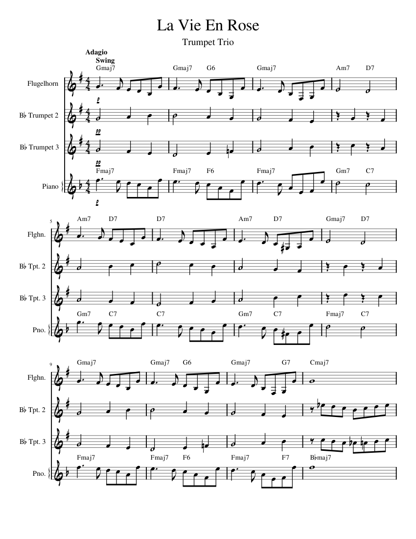 La Vie En Rose Tt Sheet music for Piano, Flugelhorn, Trumpet in bflat