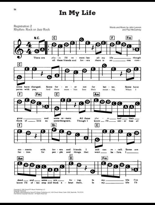 In My Life - The Beatles (E-Z Play Today)