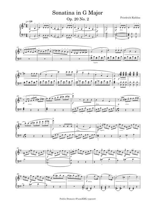 Piano Sonatina in G major, Op 20, No 2 by Friedrich Kuhlau