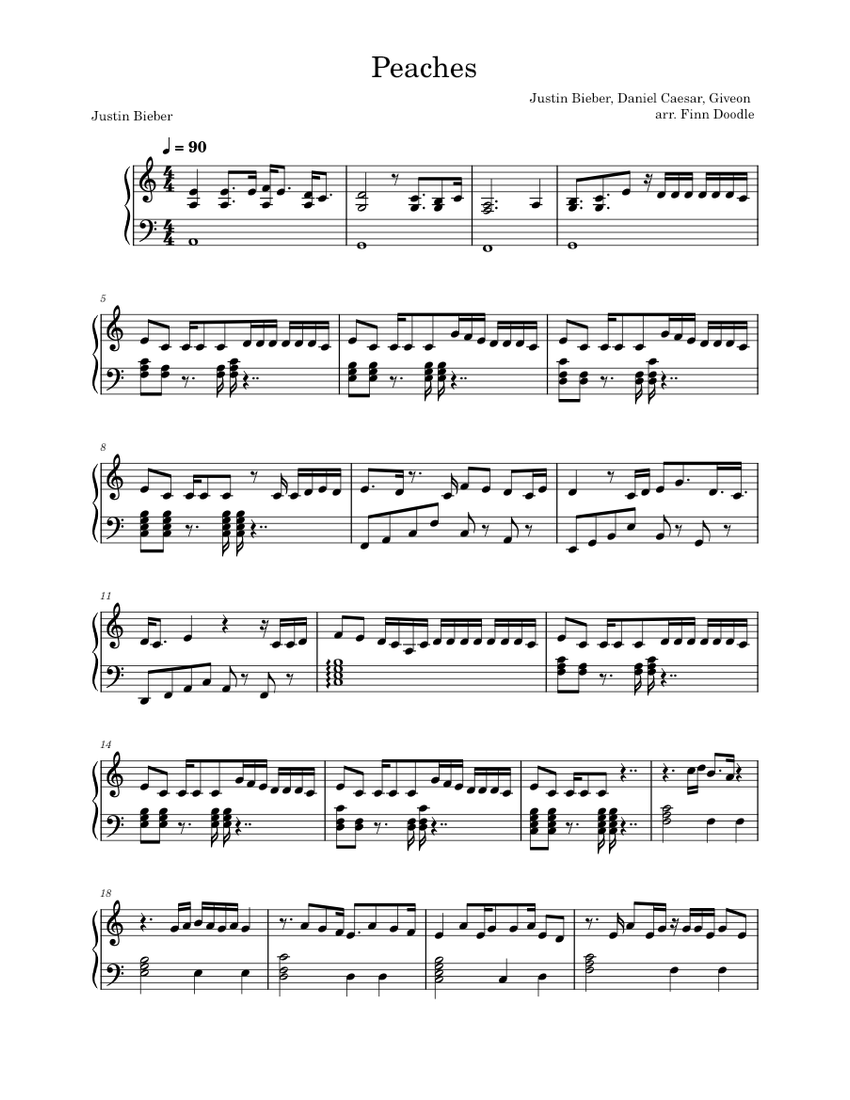 Peaches Justin Bieber Sheet music for Piano (Solo)