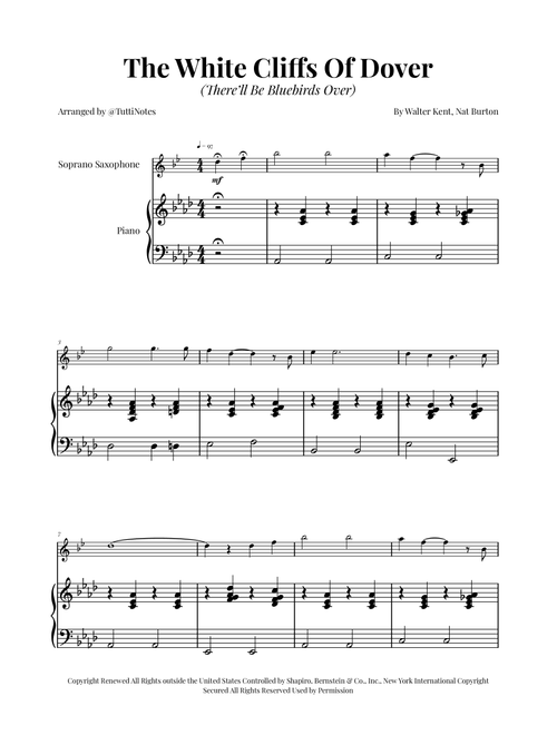 (There'll Be Bluebirds Over) The White Cliffs Of Dover (Arr. Glauco Fernandes) - Various (Soprano Sax and Piano)