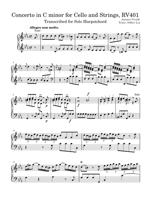 Cello Concerto in C minor, RV 401; Transcribed for Harpsichord – Antonio Vivaldi